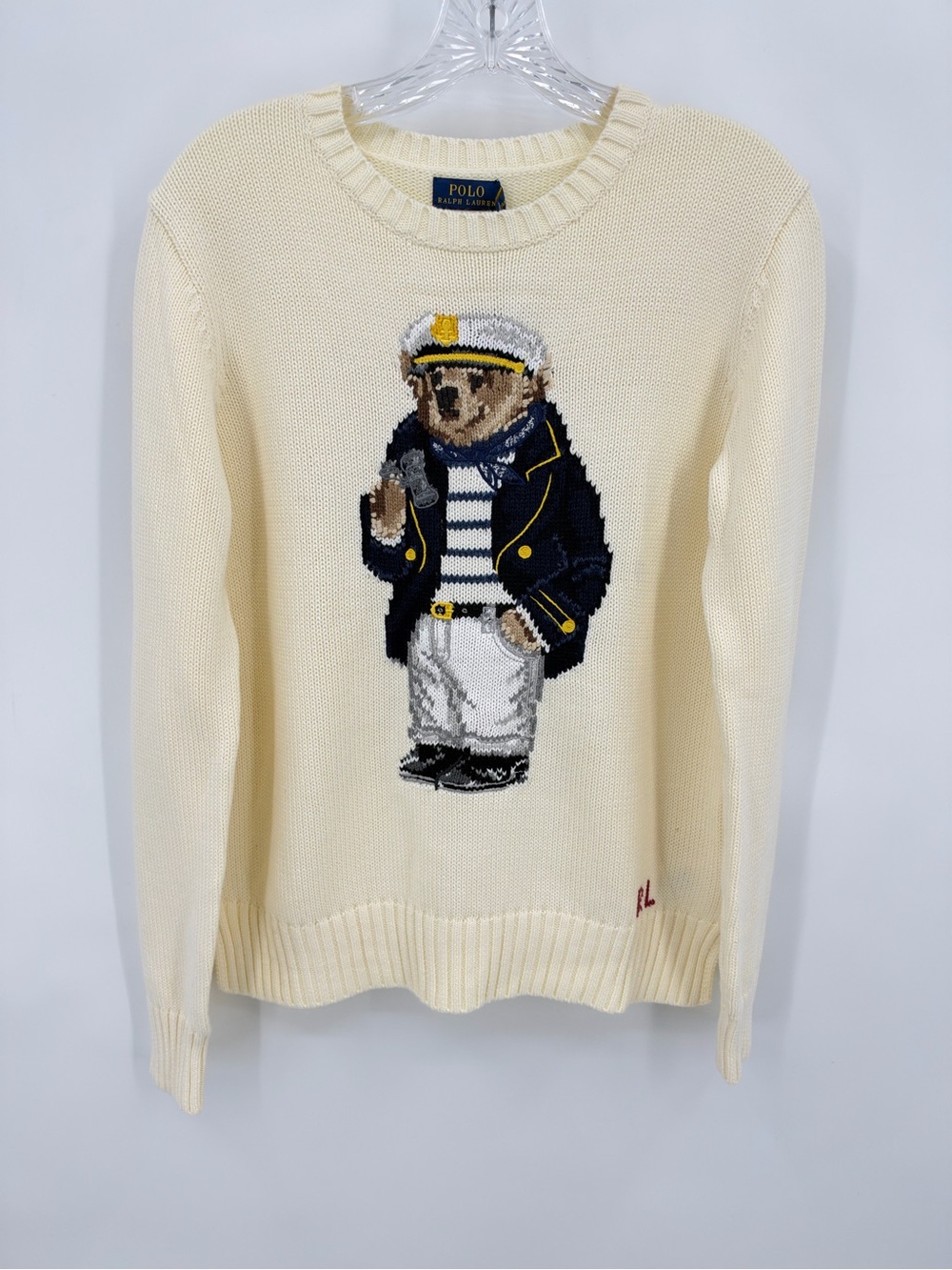 Polo Ralph Lauren NWT Captain Polo Bear Sweater Cotton White Size M